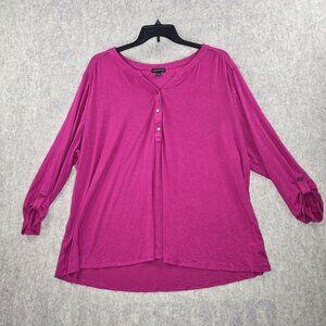Lane Bryant Womens Plus Button-Front Magenta Henley Top Size 26/28 Rayon Spandex
